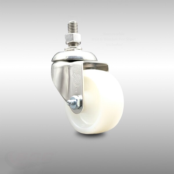 3 Inch 316SS Nylon Wheel Swivel 12mm Threaded Stem Caster